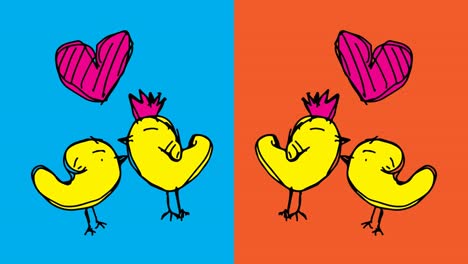 niños dibujando arte pop fondo sin costuras con tema de pollo y amor