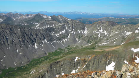 cinematic aerial rocky mountain denver colorado copper vail blue lakes top of the world scenic view mount quandary snow 14er summer morning breckenridge colligate peaks stunning peaceful rockies slide