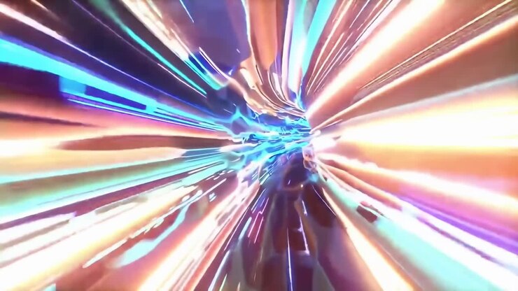 Video dinamico di scie luminose colorate in movimento, catturato da un'angolazione frontale