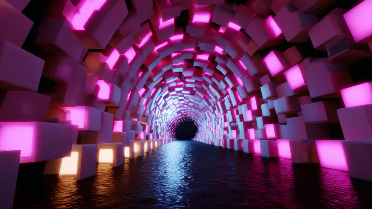 A Mesmerizing Journey Through an Ethereal Tunnel of Light and Color: An Artistic Visualization of Reflective Surfaces, Geometric Patterns, and Fluid Motion Captured in Two Stunning Frames