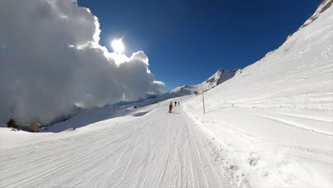 360 gopro view: timelapse of a ski slope in the swiss alps, skier pov mode