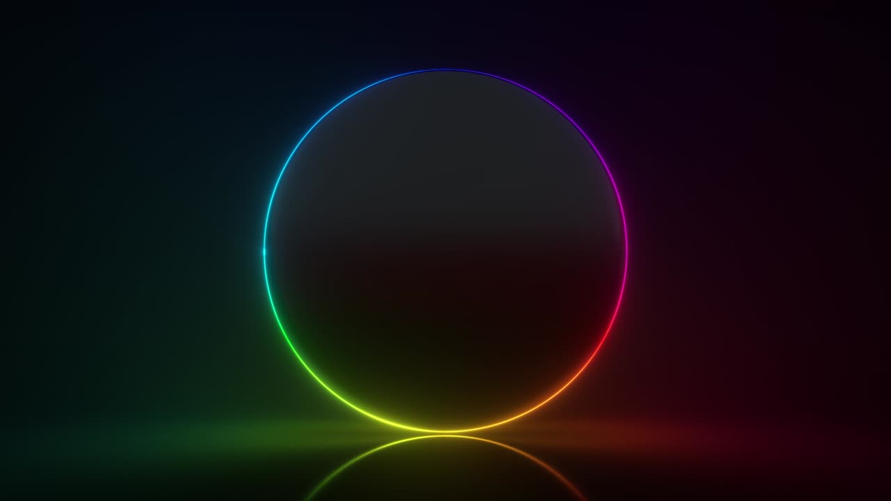 espacio en blanco para texto aislado en fondo negro. símbolo de anillo, espacio futurista. línea brillante, luces de neón, realidad virtual, fondo abstracto, portal redondo. bucle sin costuras, animación 3d en 4k