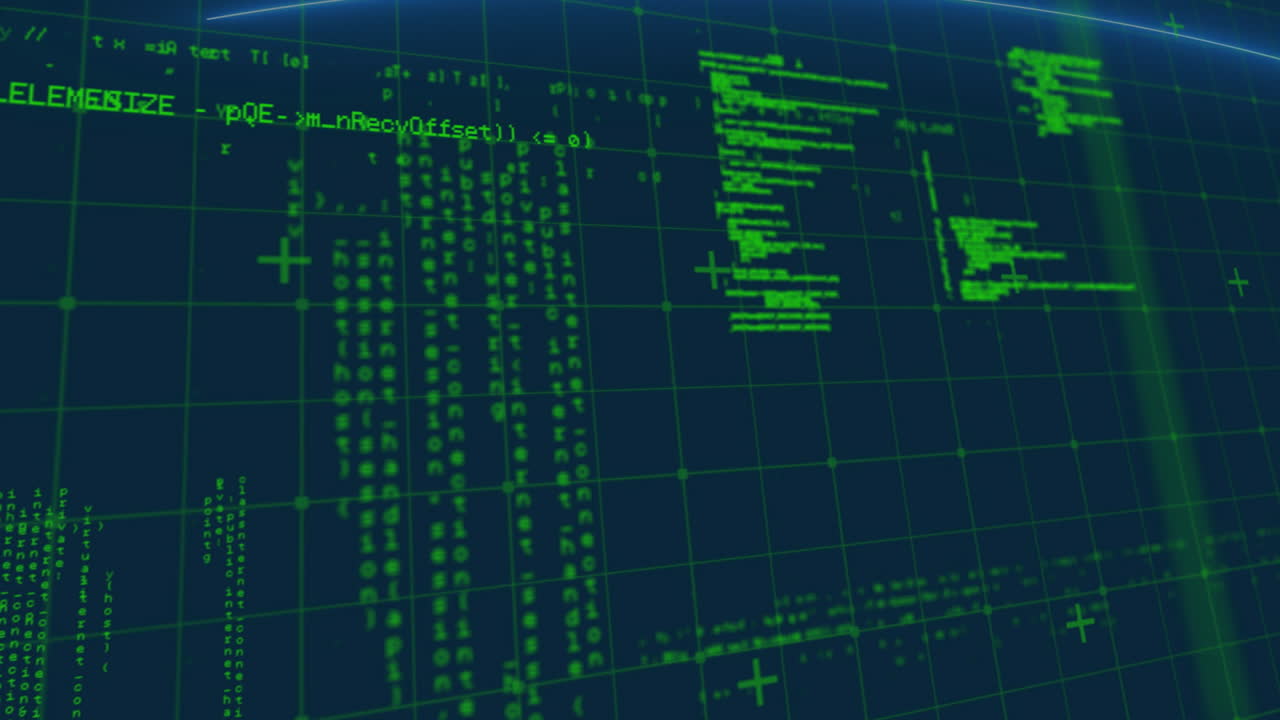 Animation of data processing over dark background
