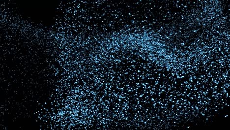 abstract blue powder dust floating on a black background