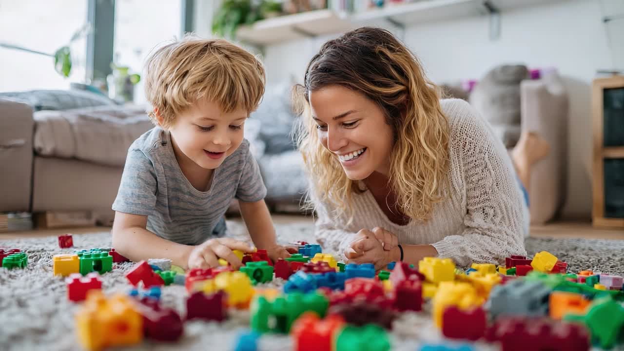 Enjoying a creative playtime with colorful building blocks indoors