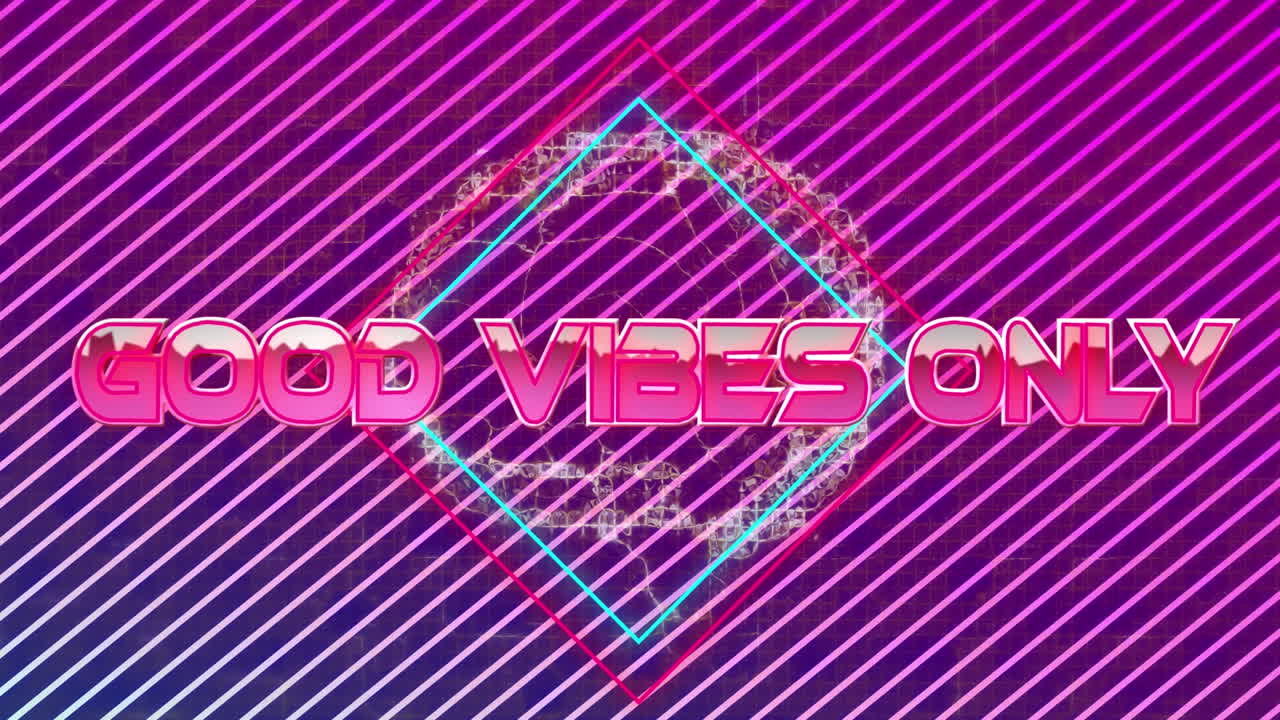 좋은 진동의 애니메이션: 회전 그래픽 뇌와 줄무 위에 사각형 모양의 텍스트