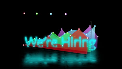 we''re hiring text animation over colorful bar graph with glowing dots