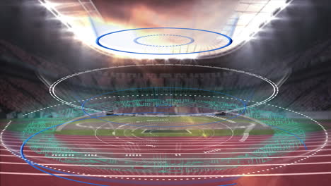 animation of digital interface with safe lock rotating overt sports stadium