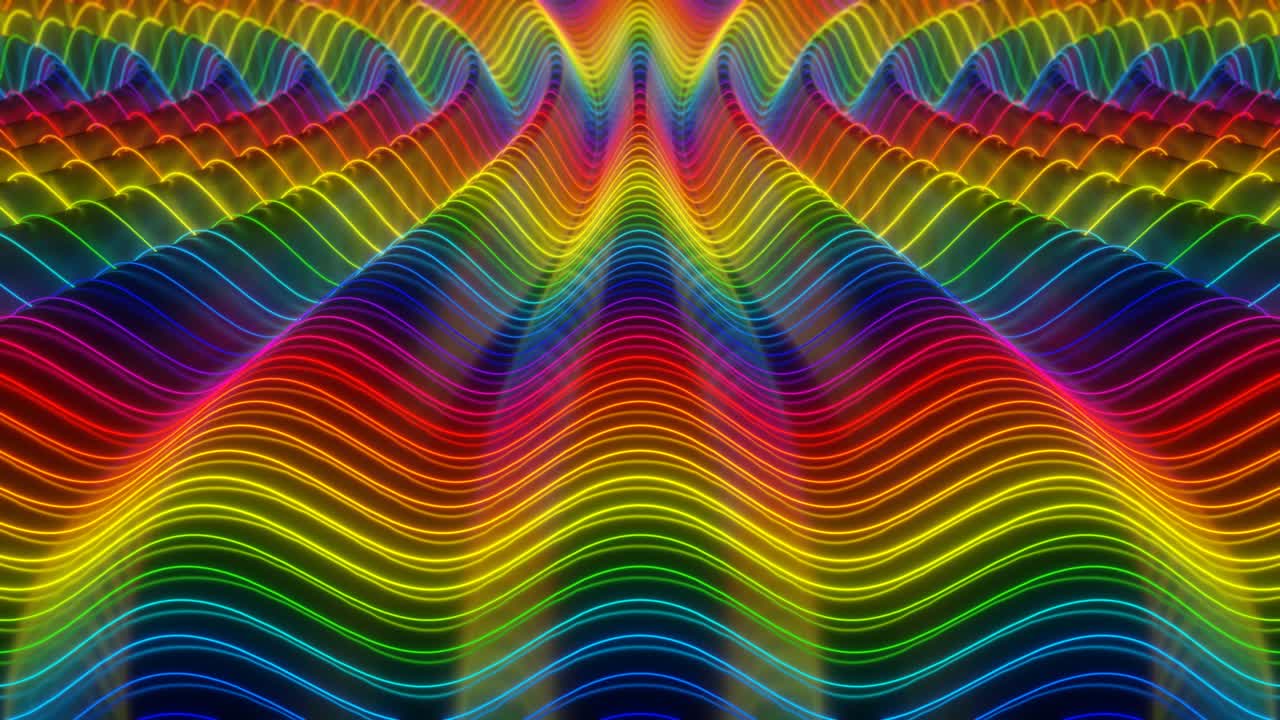 abstracto arco iris futurista fluorescente de neón ondas de brillo oscilantes - 4k sin costuras vj bucle de movimiento animación de fondo