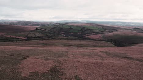 AERIAL:-Ascending-shot-showing-rolling-yellow-and-green-hills,-Penlle'r-Castell,-4k-Drone