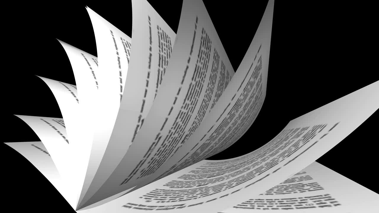 책의 페이지가 검은 바탕에서 돌아가는 4k 루프 가능한 애니메이션