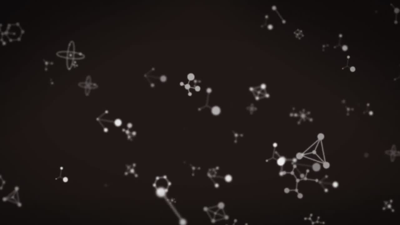 animación de moléculas blancas en movimiento sobre un fondo negro