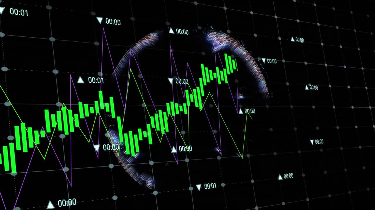 animación del procesamiento de datos financieros sobre un fondo negro