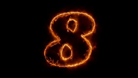 number 8 word hot animated burning realistic fire flame loop.