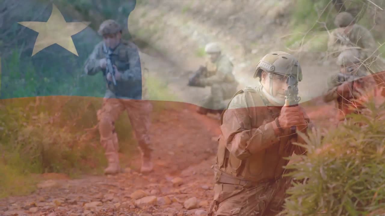 animação da bandeira do chile sobre vários soldados