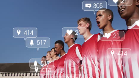 animation of icons and data processing over diverse rugby players