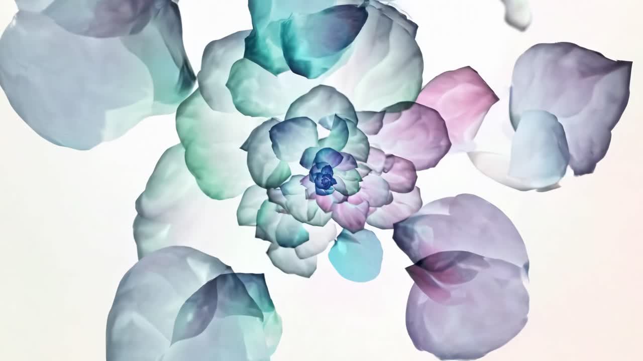 Abstract floral design with pastel hues, viewed from a top-down angle, resembling a kaleidoscope