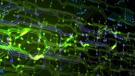 animación de bucle futurista verde. puntos abstractos y líneas de fondo de la placa de circuitos