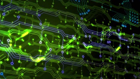 green futuristic looped animation. abstract dots and lines of circuit board background