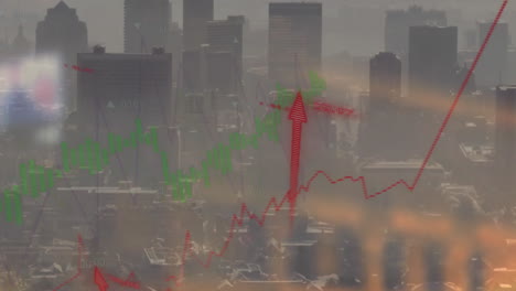 Animation-Der-Börse-Und-Diagramme-über-Der-Stadtlandschaft