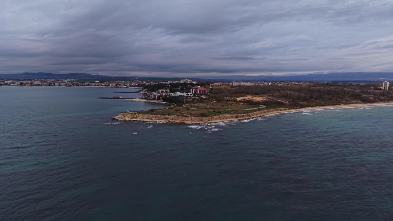 Aerial view of Bulgaria's beautiful coastline and rocky shore