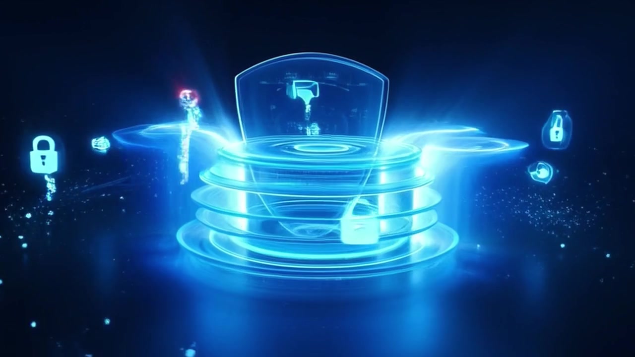 Digital Cybersecurity Shield Protecting Data with Glowing Icons