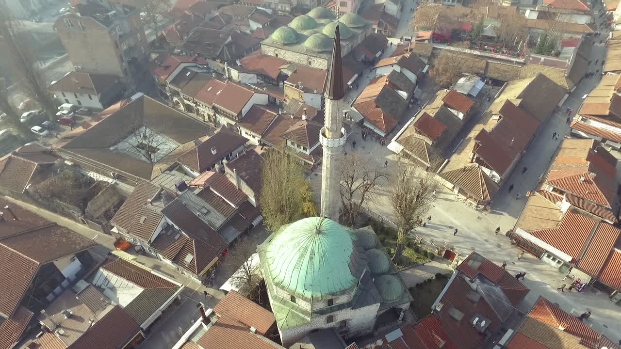 Point of aerial view of mosque in Sarajevo, Bosnia and Herzegovina