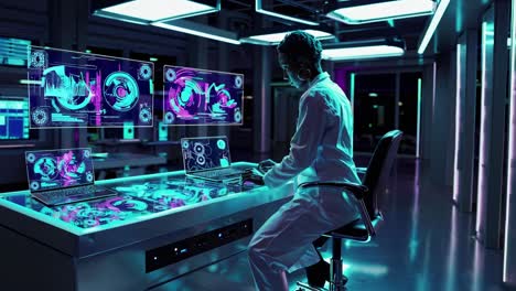 female doctor working in a futuristic medical lab