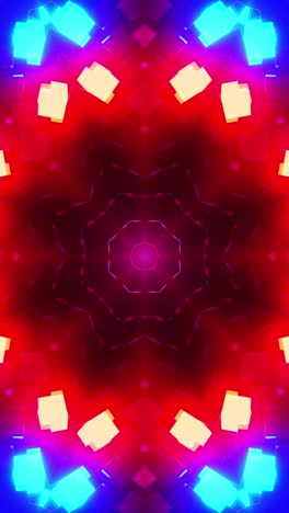 colorful abstract pattern with blue and red lights. kaleidoscope vj loop vertical
