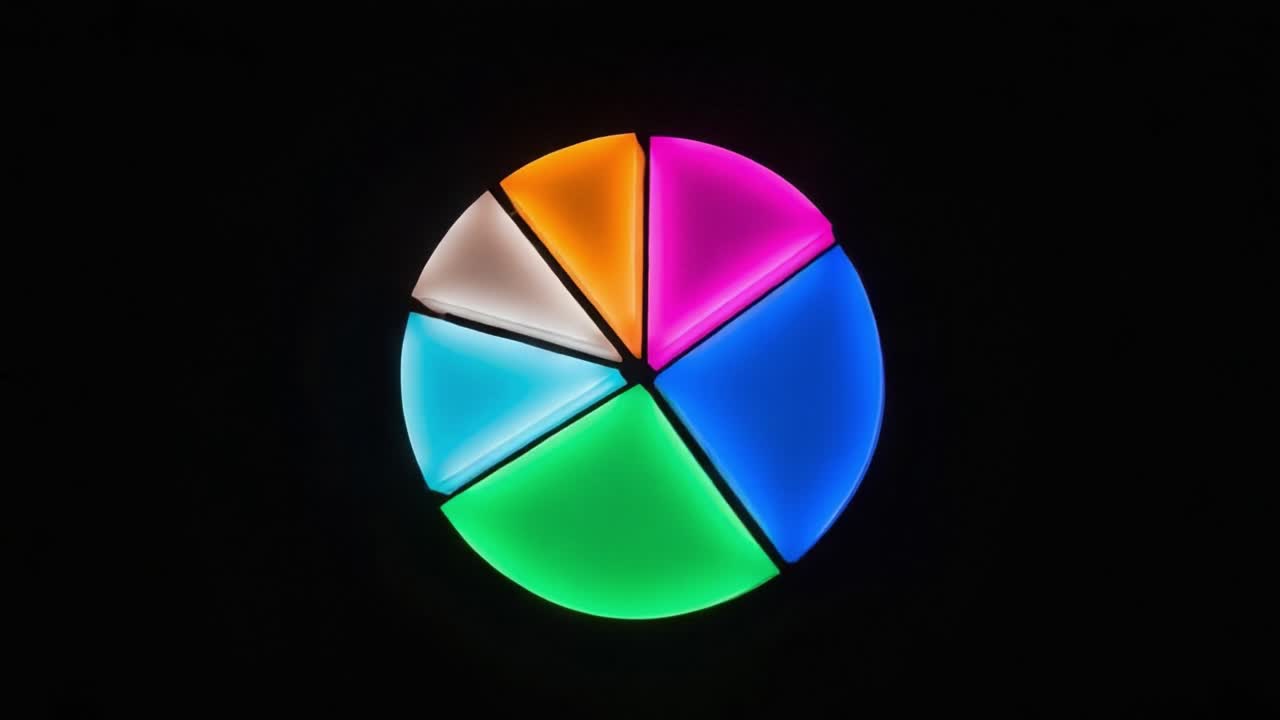 A Colorful Circular Display of Illuminated Sections in Vivid Shades Featuring a Blend of Green, Blue, Orange, Red, and Pink Against a Deep Black Background
