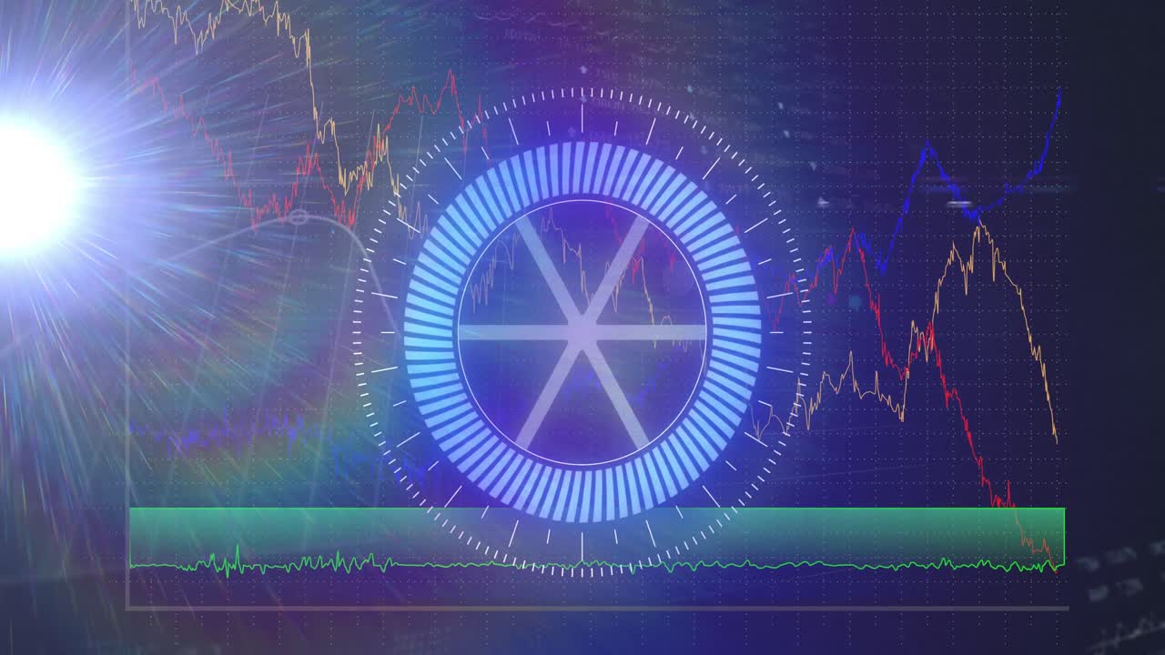 과학적 그래프와 데이터 위에 움직이는 나침반의 애니메이션