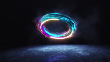 looping spinning neon energy ring with smoke
