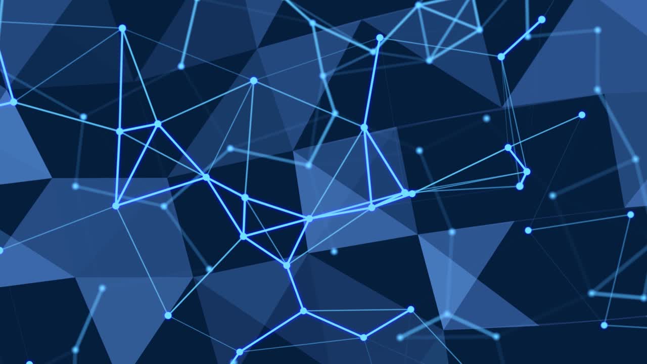 Abstract colored polygonal space with dots and lines motion. Data technology and scientific illustration. 3d rendering. Seamless loop. 4K