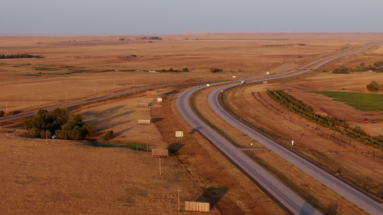 Highway Through the Prairies at Sunrise/Sunset
