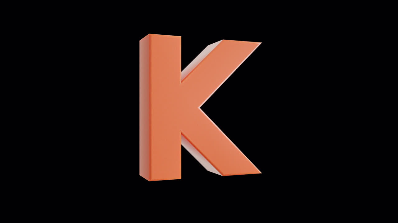 Lettera K 3D Arancione Rotante su Sfondo Nero
