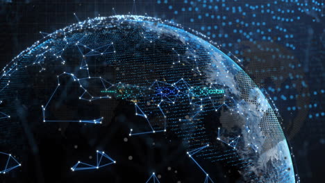 animation of digital network connections forming across earth for global communication