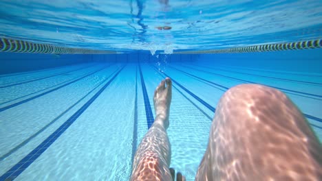 hombre nadando en la piscina en la piscina olímpica vista desde debajo del agua