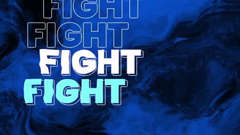 animation of text fight, in white and blue, over black and blue swirl background