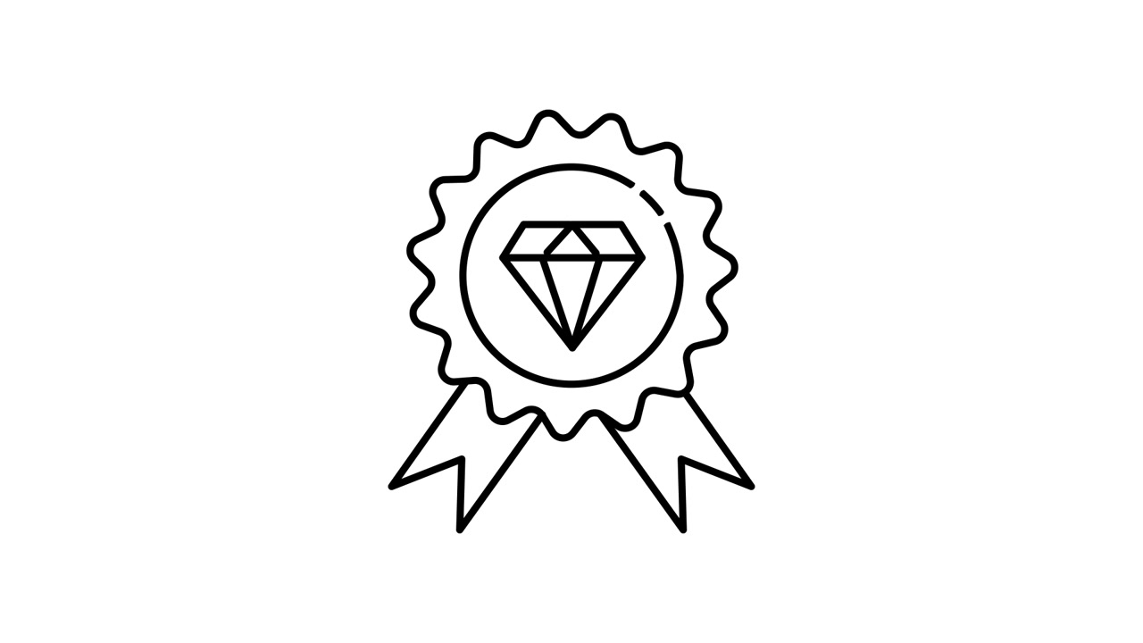 Animated Line Art Icon of a Diamond Badge or Award Ribbon