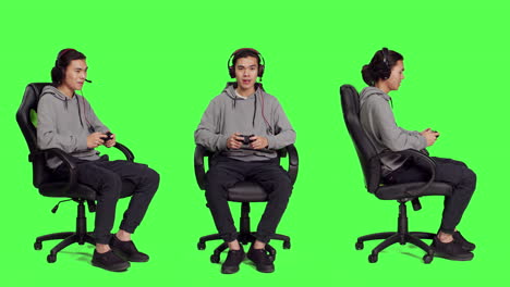 asian man using controller for contest