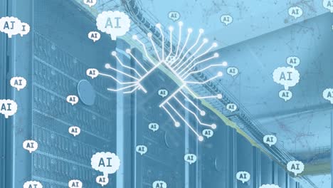 Animación-Del-Procesamiento-De-Datos-De-IA-E-íconos-Sobre-Servidores-Informáticos