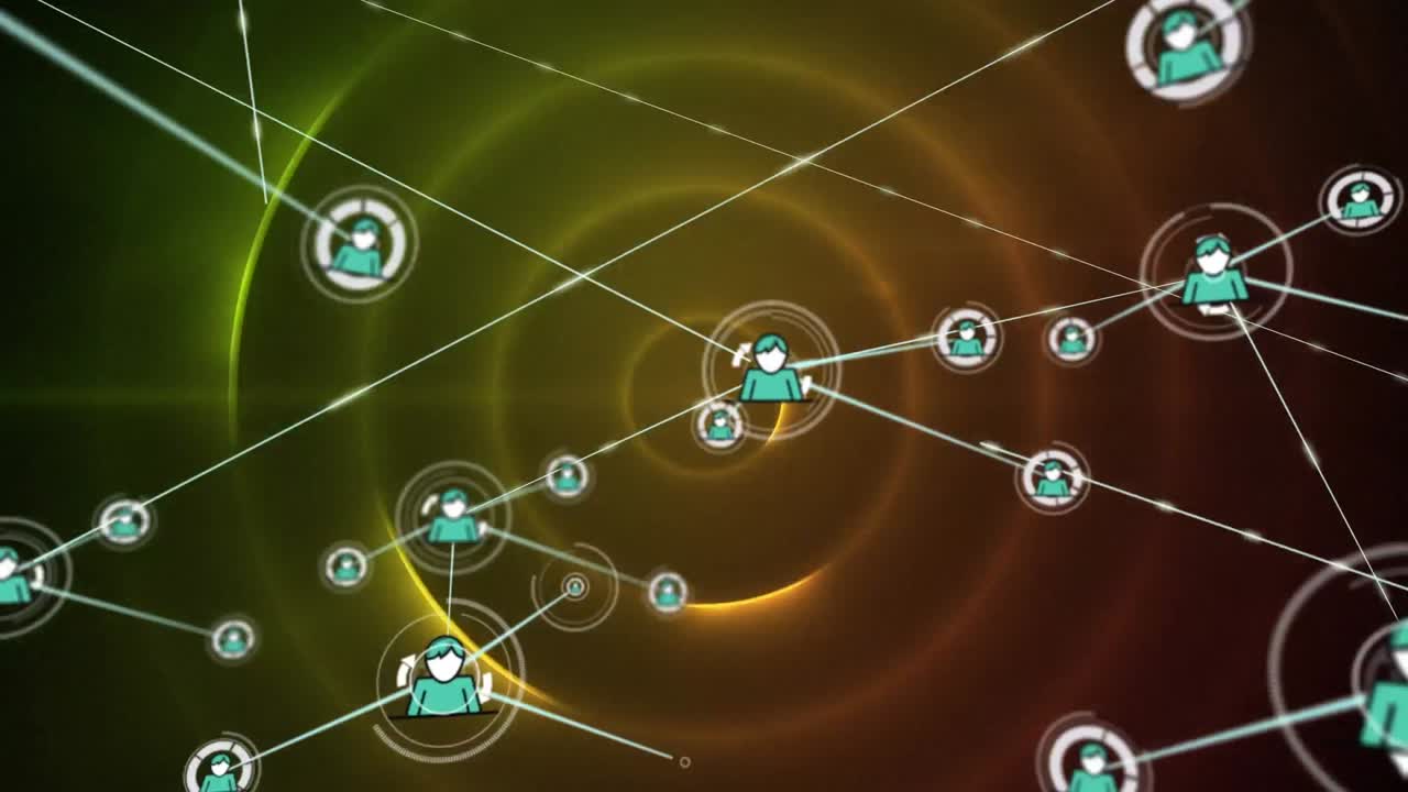 회색 배경 위에 아이콘으로 연결 네트워크의 애니메이션