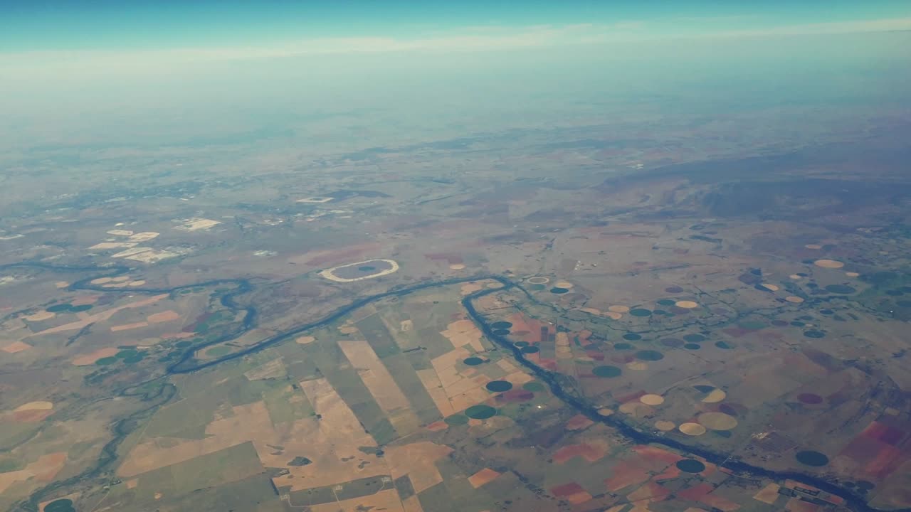 South Africa farm Ariel View of Center pivot irrigation system 4K