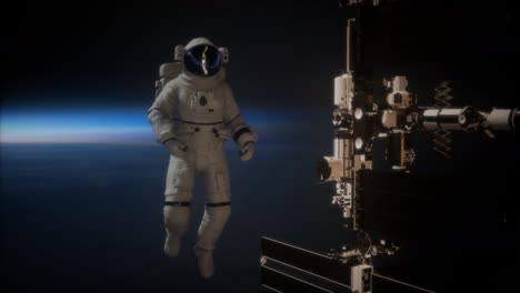 estación espacial internacional y astronauta en el espacio exterior sobre el planeta tierra