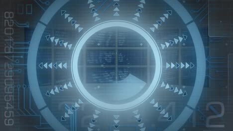 animation of scope and financial data processing over blue background