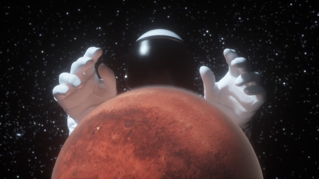 우주 비행사가 화성과 상호 작용하고 있습니다.