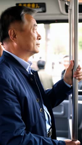 senior man on a bus