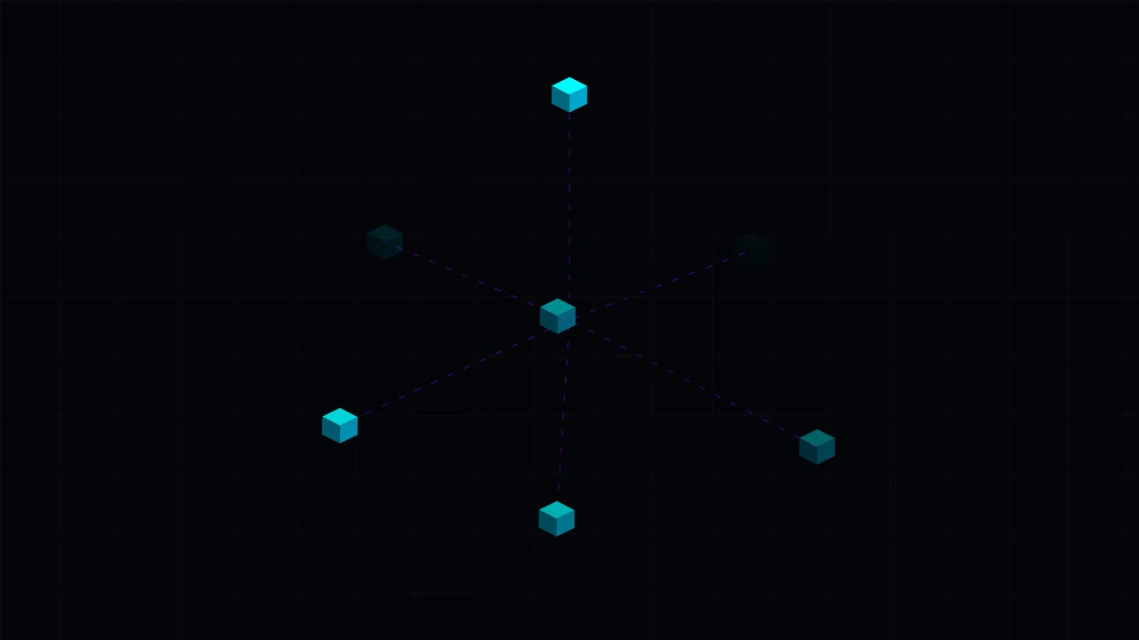Abstrakti verkon visualisointi sykkivillä geometrisilla kuutioilla