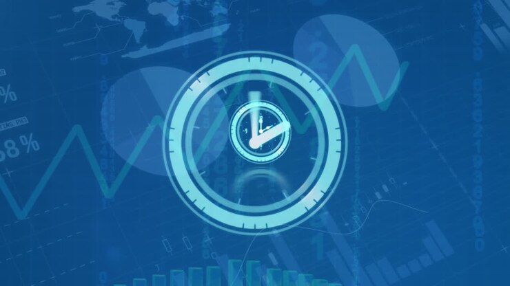 Animation of moving clock over graph and data processing