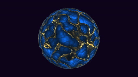 mysterious blue and gold sphere featuring a glowing center, resembling a celestial object, evoking wonder and energy in its portrayal of a planet or star